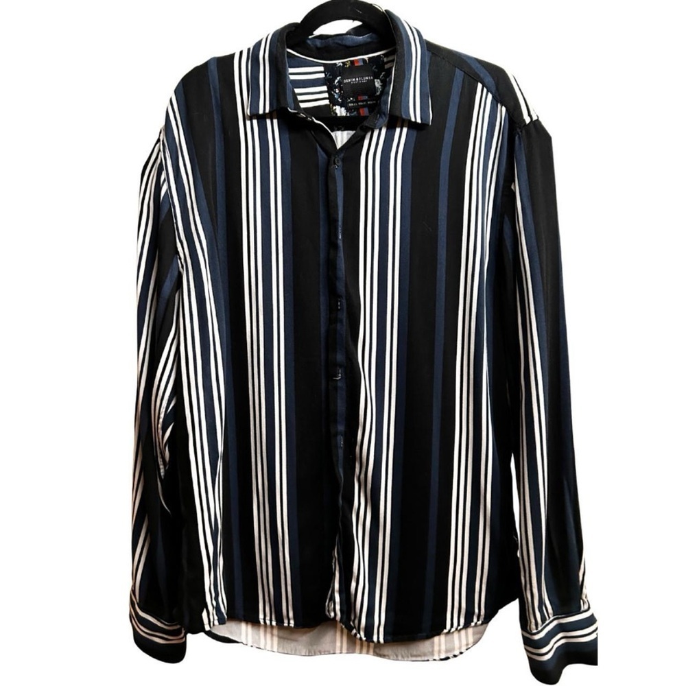 Denim & Flower Navy and White Striped Shirt || XL